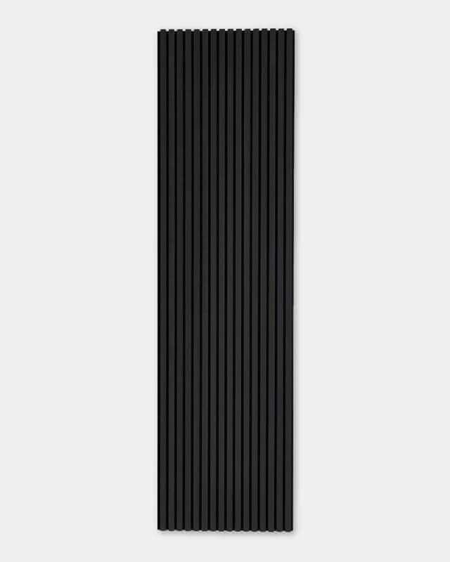 Vertical black panel radiator against a light background