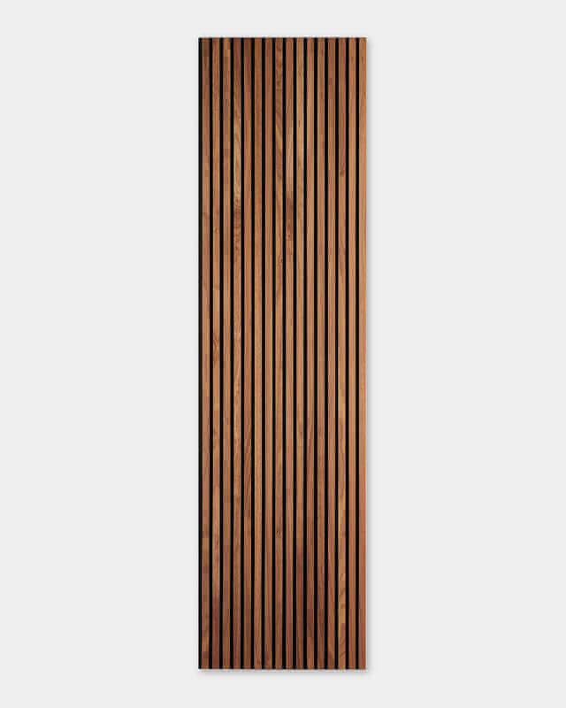 Decorative wooden panel with vertical slats, ideal for modern interior design.