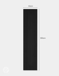 Black acoustic slat wall panel measuring 64cm by 280cm, ideal for modern interior wall panelling and sound absorption.