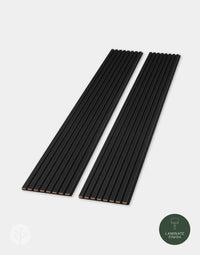 Black Acoustic Slat Wall Panels with laminate finish for modern interior wall paneling and sound absorption.
