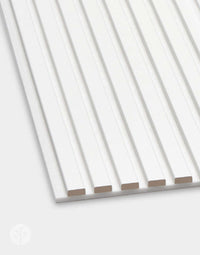 Snow White Acoustic Slat Wall Panels for interior wall panelling, showcasing modern elegance and sound improvement features.
