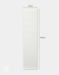 Snow White Acoustic Slat Wall Panel measuring 64cm by 280cm, ideal for modern interior wall panelling and sound quality improvement.