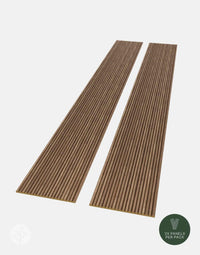 Walnut Mini-Ridge Flexible Tambour Wood Panels showcasing fluted design, perfect for modern and traditional spaces.