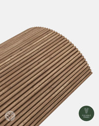 Walnut Mini-Ridge Flexible Tambour Wood Panels featuring fluted design for versatile applications in modern and traditional spaces.