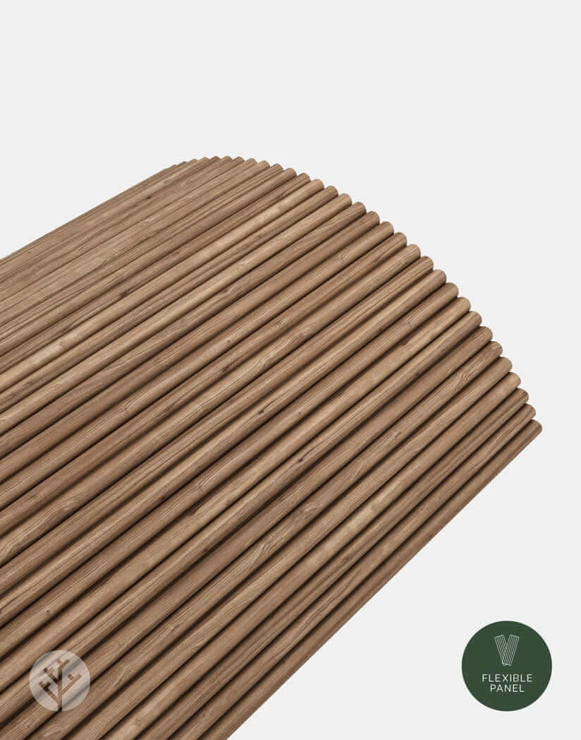 Walnut Mini-Ridge Flexible Tambour Wood Panels featuring fluted design for versatile applications in modern and traditional spaces.