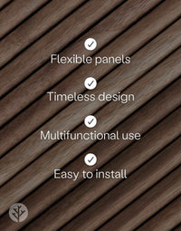 Flexible tambour wood panels showcasing benefits like timeless design and easy installation.