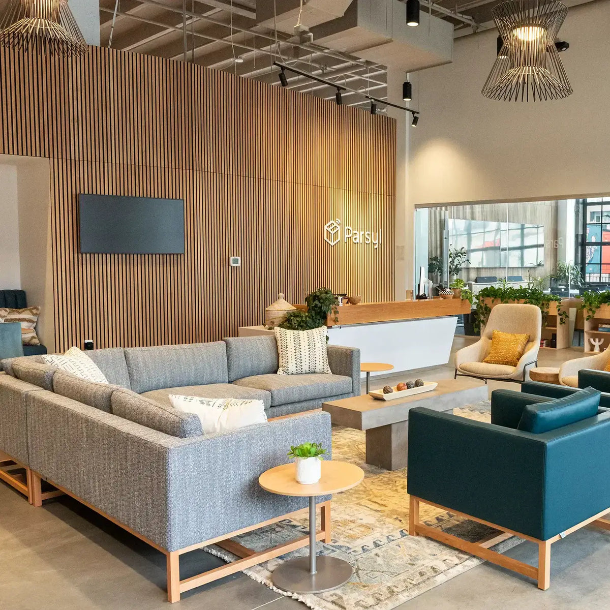 Design studio, creates a friendly and cost-effective collaborative working environment with Natural Oak Acoustic Slat Wood Wall Panels.