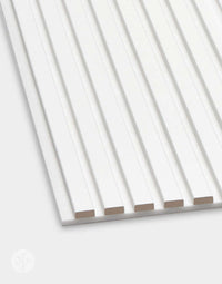 Snow White Acoustic Slat Wall Panels for interior wall panelling, showcasing modern elegance and sound improvement features.
