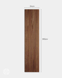 Natural walnut acoustic slat wood wall panel with elegant grain, ideal for interior wall panelling, measuring 64cm x 280cm.