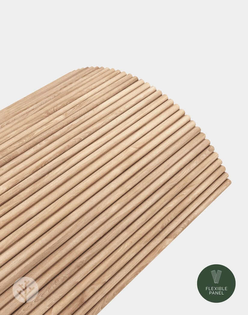 Oak Mini-Ridge Flexible Tambour Wood Panel, luxury wall panel design suitable for modern interiors, showcasing natural oak texture.