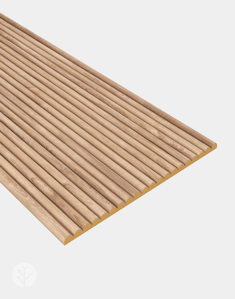 Luxury Oak Mini-Ridge Flexible Tambour Wood Panels for elegant interior design, showcasing natural oak texture, ideal for walls and furniture.