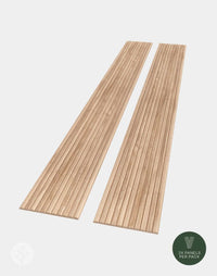 Oak Ridge Flexible Tambour Wood Panels for luxury wall design, showcasing two smooth oak panels ideal for creative interior projects.