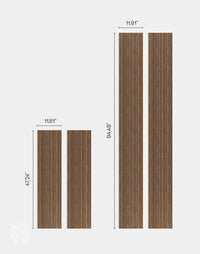 Walnut Mini-Ridge Flexible Tambour Wood Panels in varying sizes, showcasing fluted design and rich walnut finish.