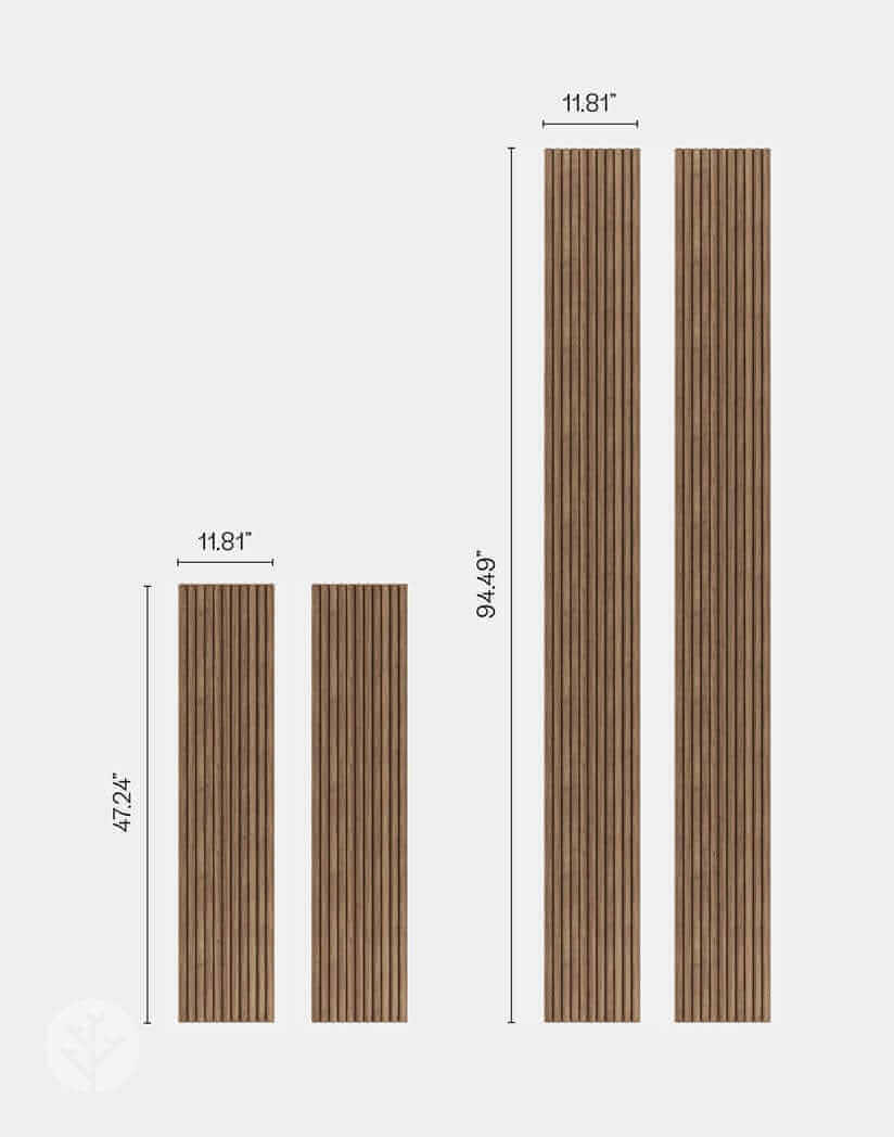 Walnut Ridge Flexible Tambour Wood Panels dimensions showing height and width for versatile interior design.
