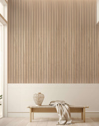 Natural Oak Grey Felt Acoustic Slat Wood Wall Panels in a modern interior setting, enhancing style and sound quality.